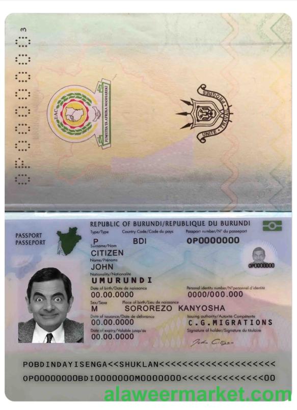 Burundi passport PSD template, completely editable (2019 - present)